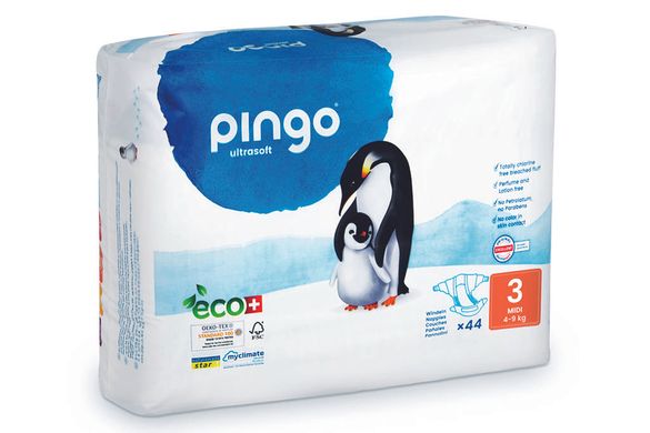 PINGO Midi. Екологічні дитячі підгузки (4-9кг) 44шт.